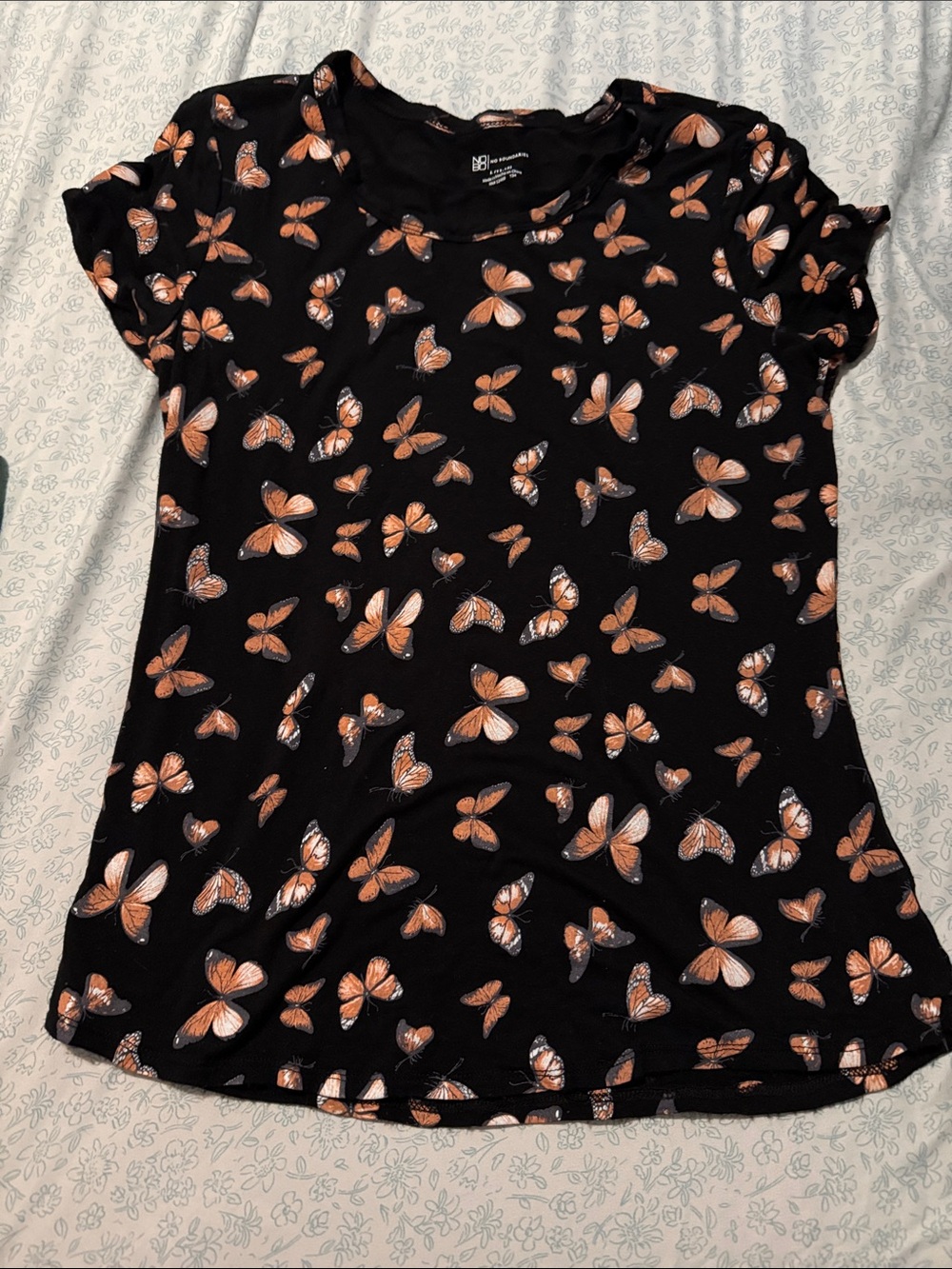 Black Butterfly Print Women’s Short Sleeve Top